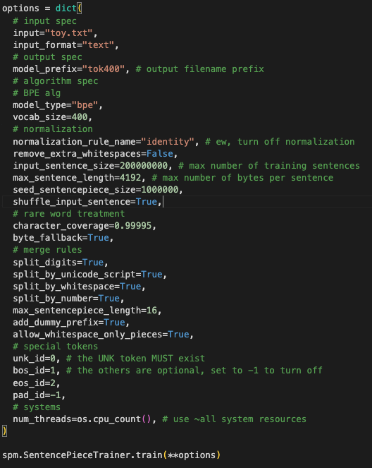 Sentencepiece config
