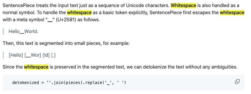 Sentencepiece space